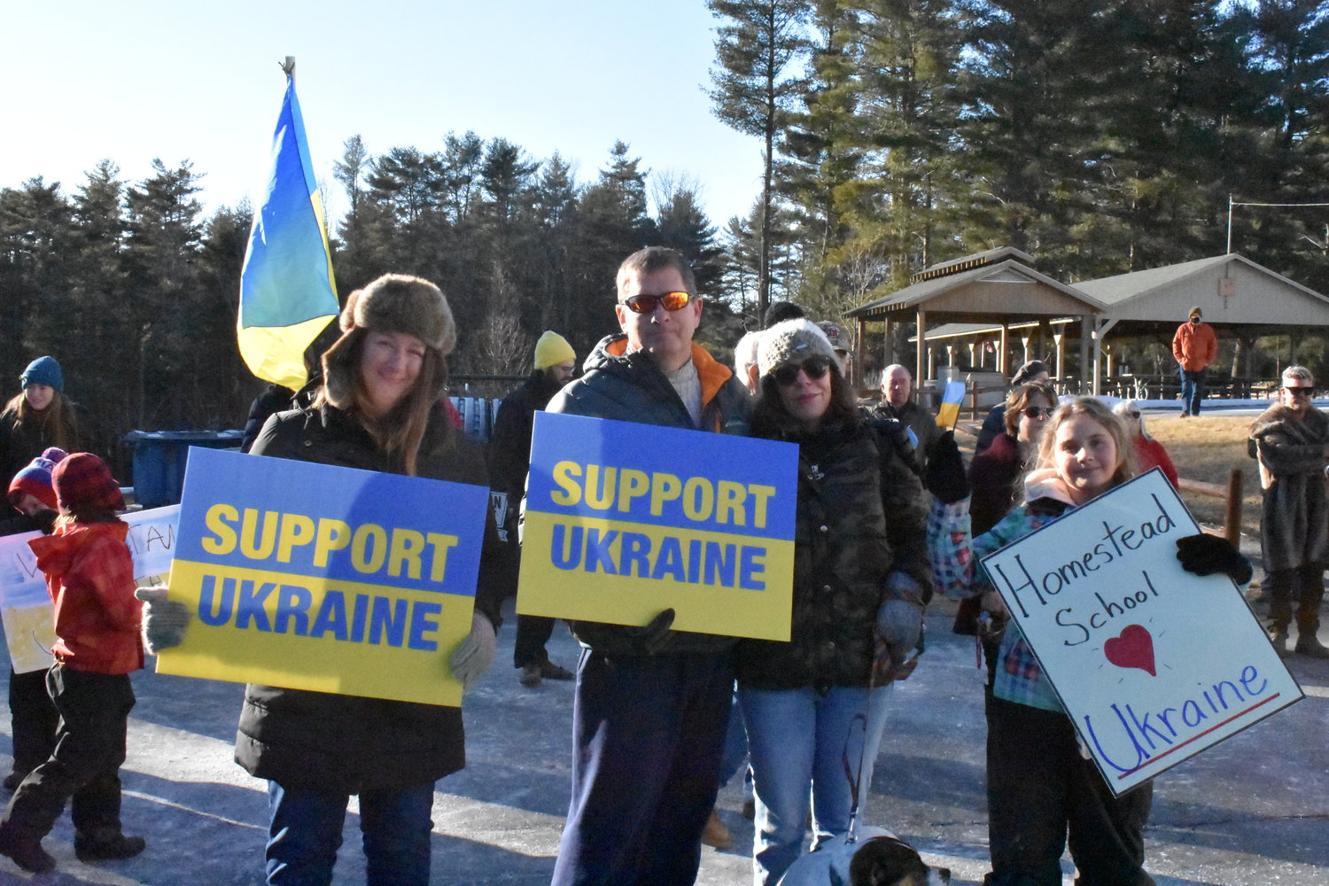 Students from the Homestead School and their families were in attendance at a rally in support of Ukraine.